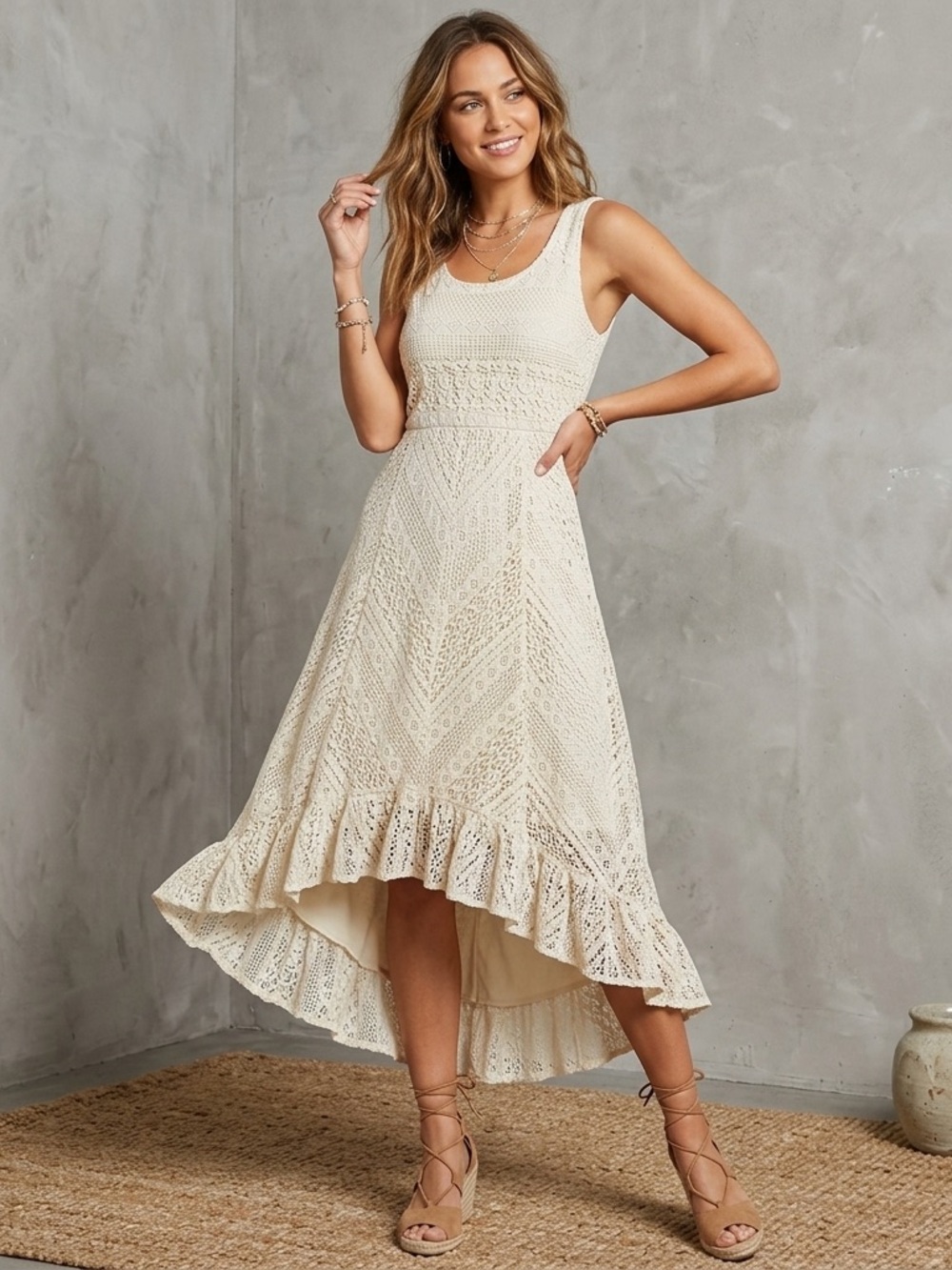 Solitaire by Ravi Khosla Crochet Lace Dress S Whimsigoth Cottagecore Boho Chic
